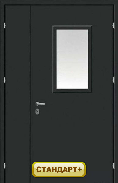 Двупольные металлические двери с остеклением в подвижной створке цена